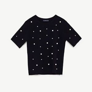 ZARA Knit Faux Pearl Studded Top Blouse Knitted MEDIUM